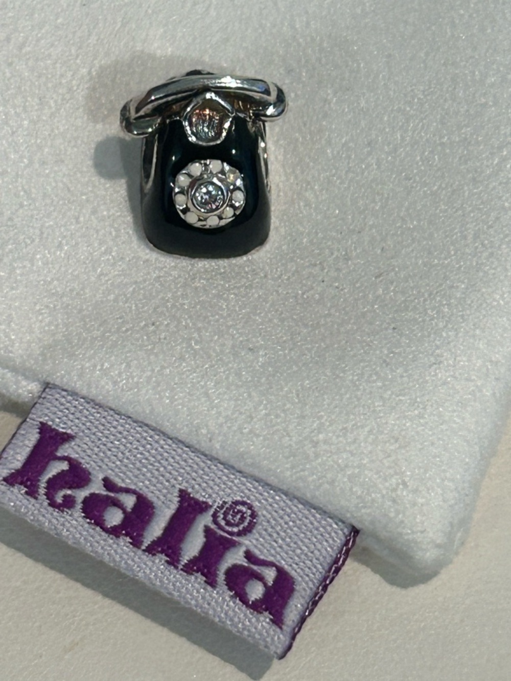 Halia “Telephone” Charm - Black Enamel/Sterling Silver